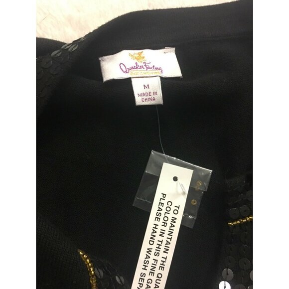 Quacker Factory Large Black Sweater V Neck Sequine - Picture 9 of 11